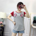 C-H34 Hoa Thêu Colorblock T-Shirt Mùa Hè của Phụ Nữ Vòng Cổ Mỏng Tay Áo Ngắn Tay Áo áo phông kẻ ngang nữ Áo phông