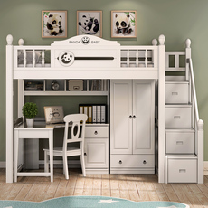 Двухъярусная детская кровать 全实木儿童上下床多功能组合高低床带书桌床一体大人上床下桌衣柜