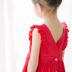 Cô gái bông màu đỏ backless váy bé màu xanh lá cây ren công chúa váy vest váy 2018 mùa hè mới quần áo trẻ em Váy