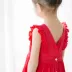 Cô gái bông màu đỏ backless váy bé màu xanh lá cây ren công chúa váy vest váy 2018 mùa hè mới quần áo trẻ em