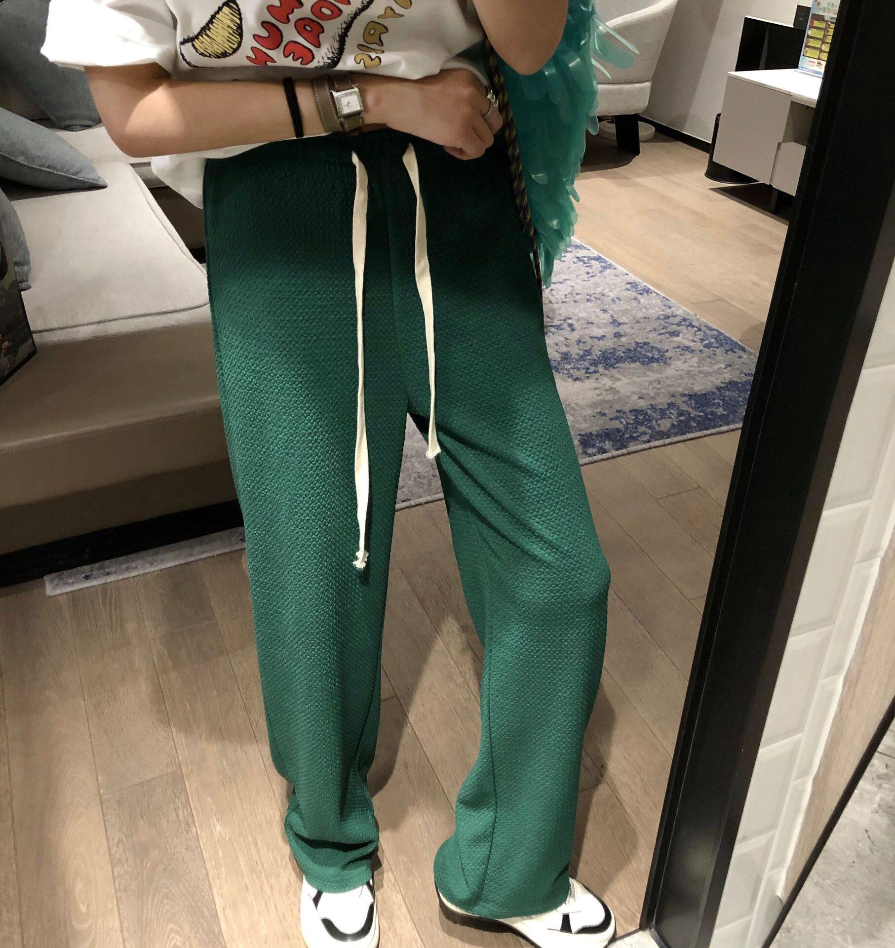 Bubble yarn drawstring wide-leg long pants 2022 Spring Collection new straight-leg loose high-waisted slimming long pants