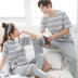 Phim hoạt hình mùa hè cotton couple đồ ngủ nam của Hàn Quốc quần ngắn tay cotton phần mỏng mùa xuân và mùa hè phục vụ nhà phù hợp với phụ nữ Cặp đôi