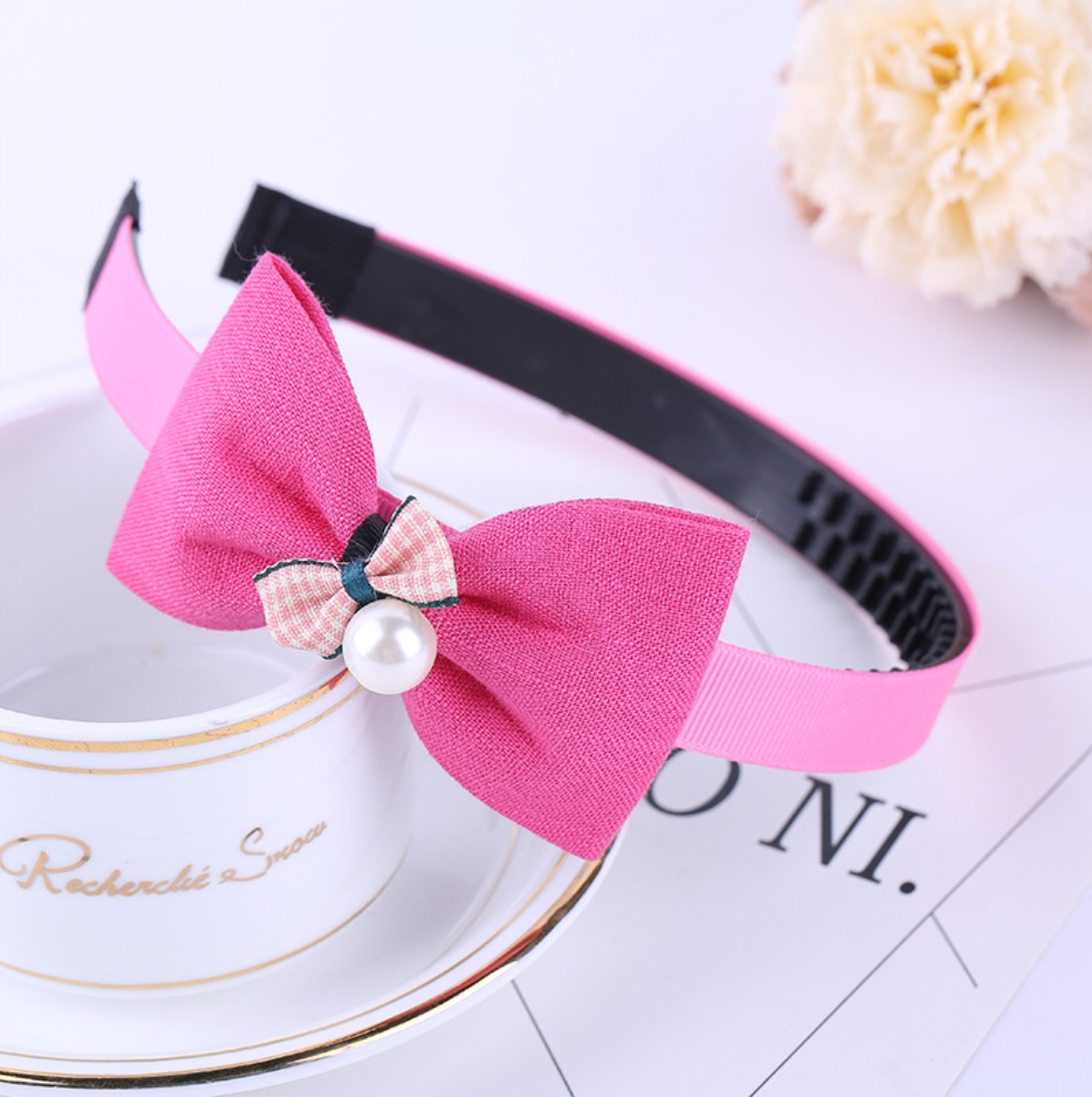 韩国女童蝴蝶结发箍小学生布艺头箍公主儿童发饰头饰带齿防滑发卡