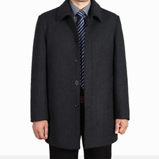 Ветровка мужская 秋冬季新款中老年男装羊毛呢子风衣男士中长款加厚毛呢大衣外套男