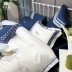 Hy Lạp Địa Trung Hải màu xanh và trắng đơn giản 60 bông bốn mảnh thêu đôi chăn tấm trải giường - Bộ đồ giường bốn mảnh