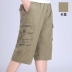 Mùa hè trung niên nam quần short cotton eo cao đàn hồi eo cắt quần daddy nạp đa túi cộng với phân bón XL quần kaki nam Cực lớn