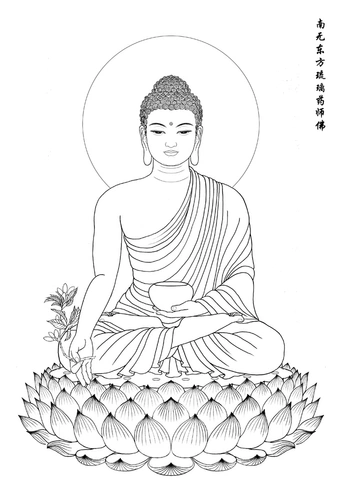 Рисование статуи Будды Будды в фармацевте Восточного Лиули, статуе Будды статуи Будды, линия цветового рисования, рисуя статую статуи Будды статуи Будды
