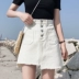 Cao eo denim váy nữ mùa hè 2018 mới Hàn Quốc phiên bản của váy sang trọng một từ trắng lông bước váy sinh viên chân váy jean Váy