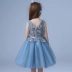 2018 mới cô gái nhỏ ăn mặc ngắn màu xanh hoa cô gái hôn váy cưới Liuyi hiệu suất váy ren tutu