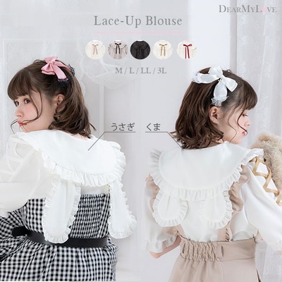 taobao agent 2021 Summer Japanese new Japanese Lolo Tower Bear Ears Rabbit Ear Navy Pilot Silk Chiffon Short -sleeved Shirt