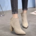 Mới của Hàn Quốc phiên bản cao gót Martin khởi động của phụ nữ khởi động ngắn khởi động của phụ nữ ống ngắn tie casual matte dày với giày của phụ nữ màu rắn hoang dã