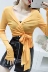 Cung khí nữ tính V-cổ áo len phần mỏng Hồng Kông-hương vị ngực dài tay big chic đầu mùa thu áo lười biếng