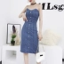 Denim váy nữ 2018 mới trong siêu lửa váy thời trang đơn ngực cẩn thận máy backless ống đầu váy Váy eo cao