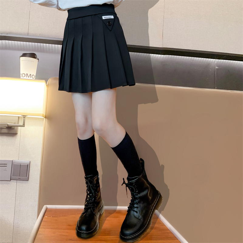 Girls Black Pleated Skirt Spring 2023 New Girl Fashion Western Style Academic Style A- Line Skirt Short Skirt