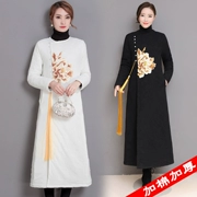 Trung Quốc gió mùa đông Zen trà Zen quần áo dày cotton áo khoác retro vẽ tay cotton và lanh thời trang retro áo khoác thêu - Bông