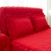 Bông ren bông đệm giường bìa cộng với bông màu rắn giường váy mảnh duy nhất giường bìa đỏ nệm trượt bảo vệ bao gồm
