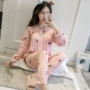 Bông lụa đồ ngủ nữ dài tay cotton cardigan phần mỏng mùa xuân và mùa thu mùa hè nhân tạo cotton phù hợp với dịch vụ nhà tháng quần áo đồ pijama nữ