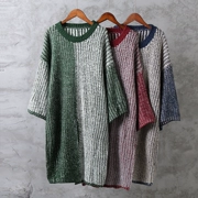 Đặc biệt cung cấp mùa thu mới nữ Hàn Quốc phiên bản của bộ áo len lỏng lẻo vòng cổ dưới váy hit màu phía trước khe áo len váy