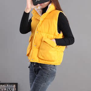 Mùa thu và mùa đông mới đa năng phần ngắn dày xuống áo bông màu rắn không tay vest nữ lớn pocket loose vest jacket