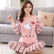 Bộ đồ ngủ nữ mùa xuân và mùa thu cotton dài tay quần áo gia đình giản dị Hàn Quốc kích thước lớn cotton mùa thu đông có thể được mặc ra ngoài - Bộ Pajama