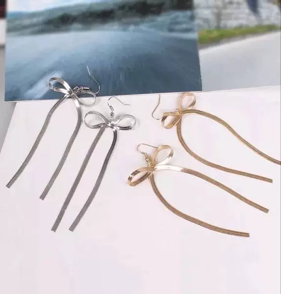 Японские длинные милые серьги с бантиком, DIY, простой и элегантный дизайн