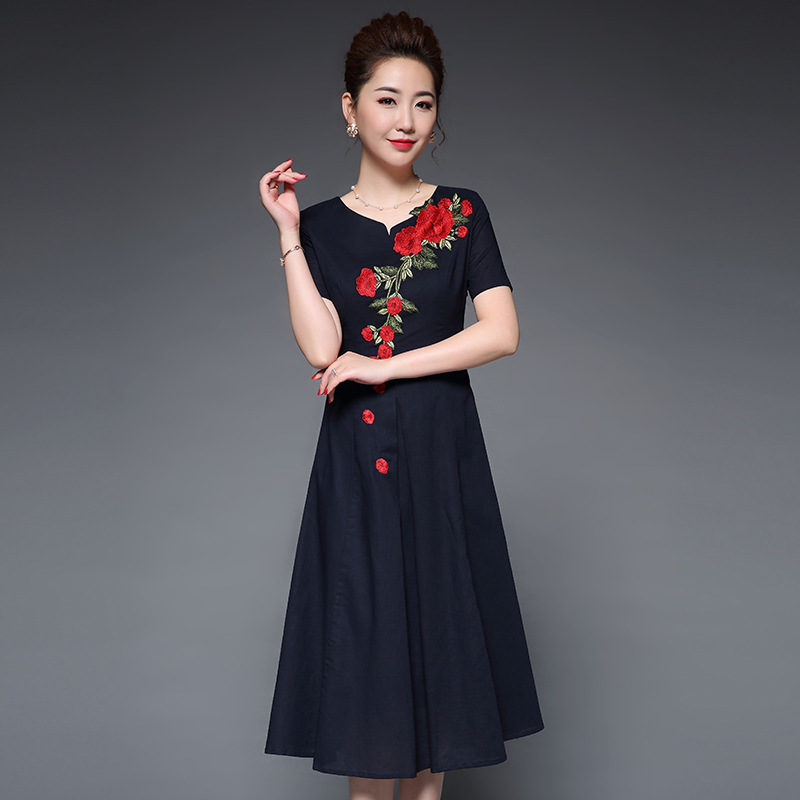 Sale Sốc Chỉ Size 3Xl Mã Am100 Giá 1510K: Váy Đầm Thêu Trung Niên Dong Ngắn Tay Dáng Dài Suông Pc Hàn Quốc Quần Áo Nữ Xuân Hè Chất Liệu Vải Poly ).