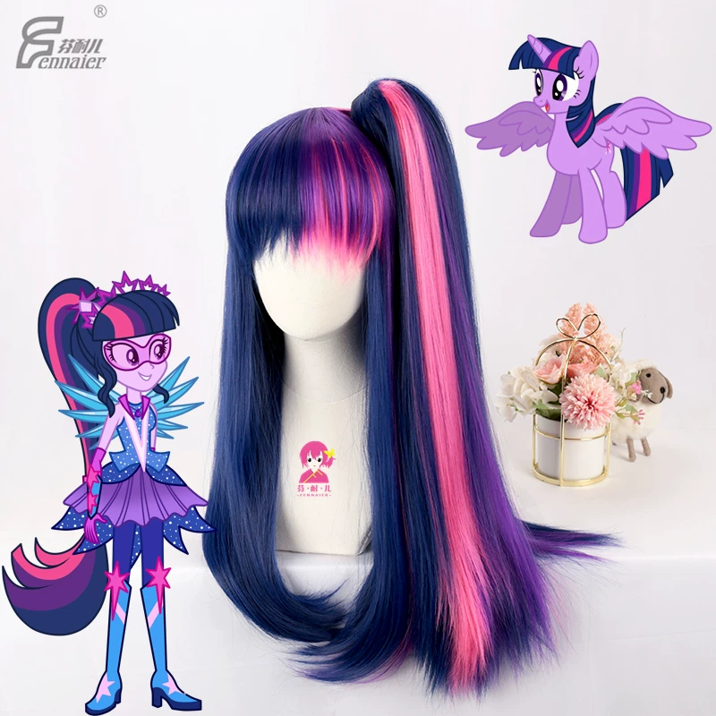 Стиль pony tail, фиолетовый хвост, парик, прямые волосы, косплей
