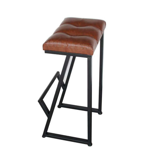 Американский стиль бар -стул железоруйки высокий стул ретро передней платформ с твердым деревом повседневного кофейного бара ресторан высокий вин и стул