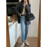 Приталенные весенние джинсы, штаны, высокая талия, свободный прямой крой, по фигуре