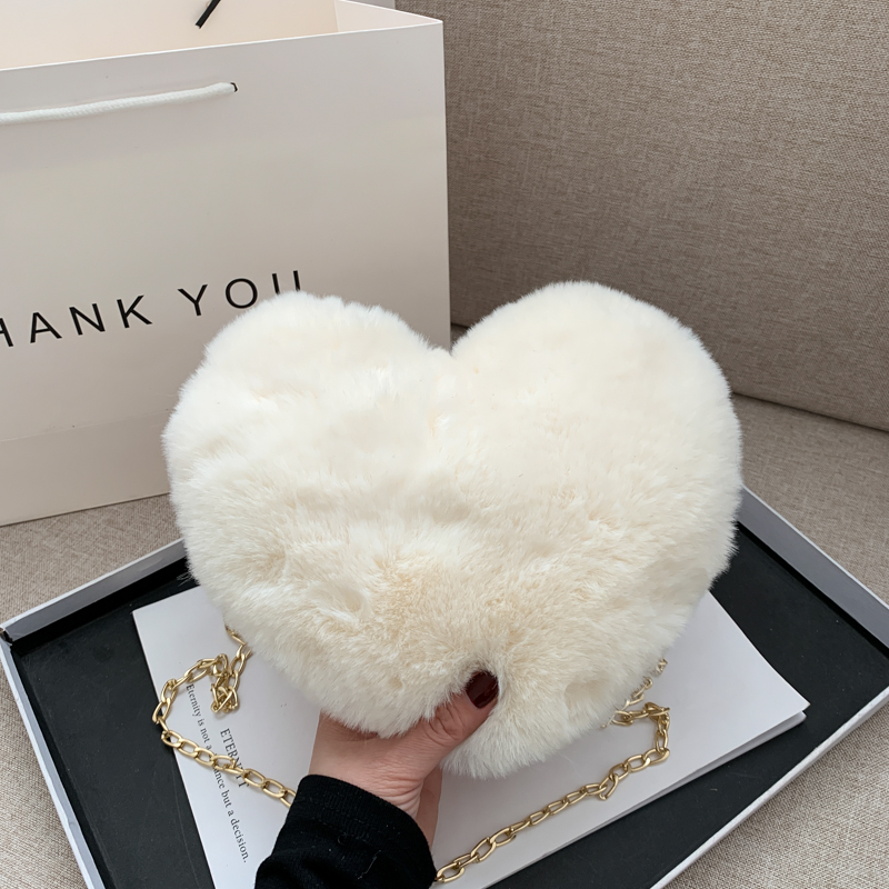 WhiteAutumn and winter Maomao Small bag female 2020 new pattern tide Korean version Female bag Inclined shoulder bag girl The single shoulder bag fashion Heart shaped bag