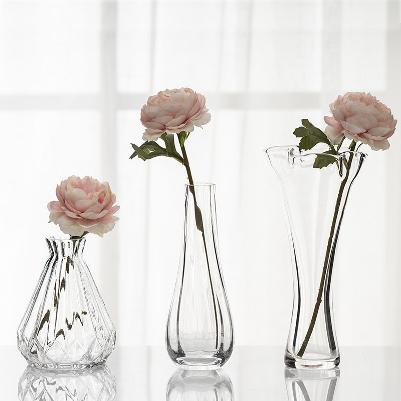 简约一支花玻璃花瓶透明水培花器 餐桌台面现代装饰小清新摆设 Изображение 1