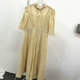 Летнее однотонное кружевное приталенное платье, 2023, высокая талия, рукава фонарики