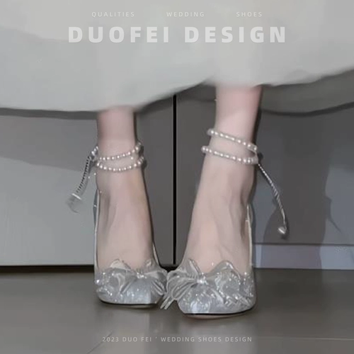 Обувь на высоком каблуке, свадебные туфли с бантиком, французский стиль, коллекция 2023, городской стиль