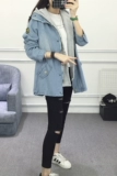 Куртка для беременных, джинсовый модный топ с капюшоном, длинный рукав, большой размер, по фигуре, в корейском стиле