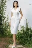 Модное летнее белое элегантное приталенное платье, сезон 2021, короткий рукав