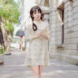 Оригинальное ципао, юбка, из хлопка и льна, китайский стиль, цветочный принт