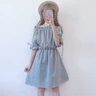 2018 Hàn Quốc nhỏ bạn gái tươi mùa hè cổ áo cổ áo tie đầm chị ulzzang sản phẩm mới váy hoa nhí