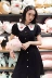 Hàn quốc chic thêu búp bê cổ áo phồng tay áo đơn ngực A-line váy Hồng Kông retro tính khí slim dress nữ