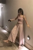 Dora Chaoren Hall Hồng Kông hương vị retro chic nấm pleated yếm trong + cao eo quần chân rộng phù hợp với phụ nữ thoi trang nu Bộ đồ