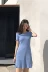 Dora Chaoren Hall Hồng Kông hương vị retro chic eo băng lụa đan đầm màu rắn ngắn tay Slim A-line váy nữ A-Line Váy