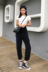 Dora Chaoren Hall Hong Kong hương vị retro chic máy cẩn thận bị rò rỉ vai ngắn tay T-Shirt + đàn hồi eo quần âu phù hợp với nữ kiểu đồ bộ may vải thun Bộ đồ