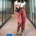 Dora Chaoren Hội Trường Hồng Kông hương vị retro chic hoang dã ngắn tay T-Shirt + cao eo tie lỗ quần âu phù hợp với phụ nữ thoi trang cong so Bộ đồ