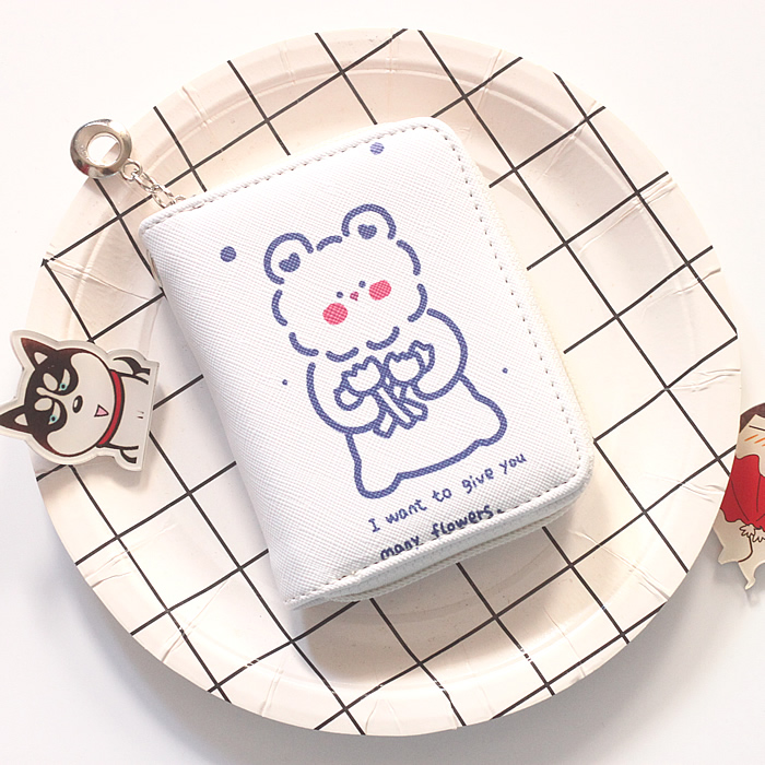 Mini Wallet With Flower BearKorean version have cash less than that is registered in the accounts zipper wallet lovely Cartoon rabbit Bear fresh schoolgirl Small Mini coin purse ins