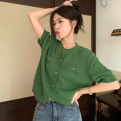 taobao agent Green bra top, knitted T-shirt, plus size, french style, fitted