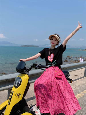 taobao agent Sexy pleated skirt, short sleeve T-shirt, set, plus size
