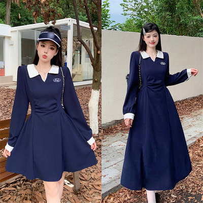 taobao agent Autumn dress, fitted brace, plus size, polo collar, long sleeve, 2023 collection, city style