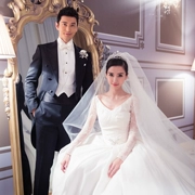 Sen che mạng cô dâu Hàn Quốc vương miện siêu cổ tích đôi đuôi dài gạc cưới đơn giản - Phụ kiện tóc