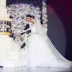 Sen che mạng cô dâu Hàn Quốc vương miện siêu cổ tích đôi đuôi dài gạc cưới đơn giản - Phụ kiện tóc Phụ kiện tóc