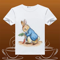 Peter Rabbit Ngắn Tay Áo T-Shirt Dễ Thương Rabbit Vòng Cổ Ngắn tay Anime Phim Hoạt Hình Xung Quanh Nam Giới và Phụ Nữ Các Cặp Vợ Chồng Trẻ Em Mặc Tops ảnh nhãn dán
