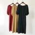 Đàn hồi từ cổ áo đồng ammonia lụa đầm màu rắn lỏng trùm đầu dài váy Hàn Quốc phiên bản có một vành đai!
